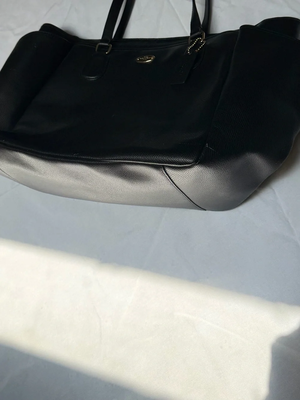Coach Black Leather Tote with Gold Accent